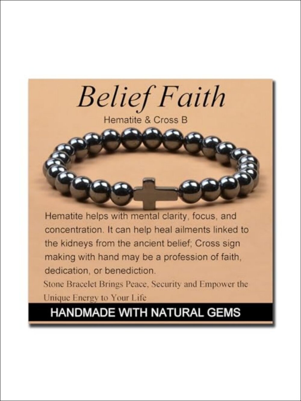 Handmade Hematite Cross Bracelet 8mm Stretch Elastic Yoga Healing